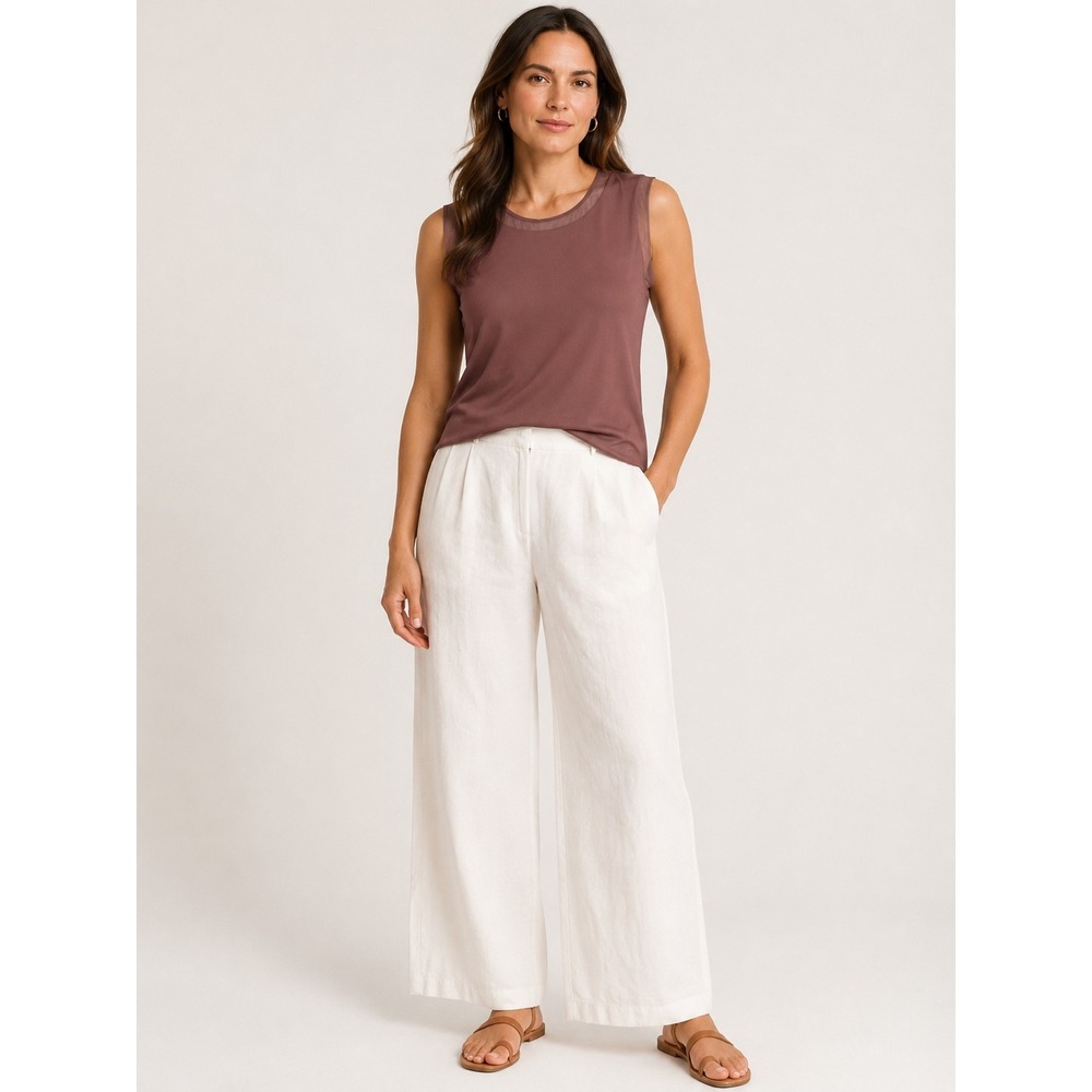 J.Crew Womens Sleeveless Shell Top Size S Brown Sheer Trim Keyhole CN513